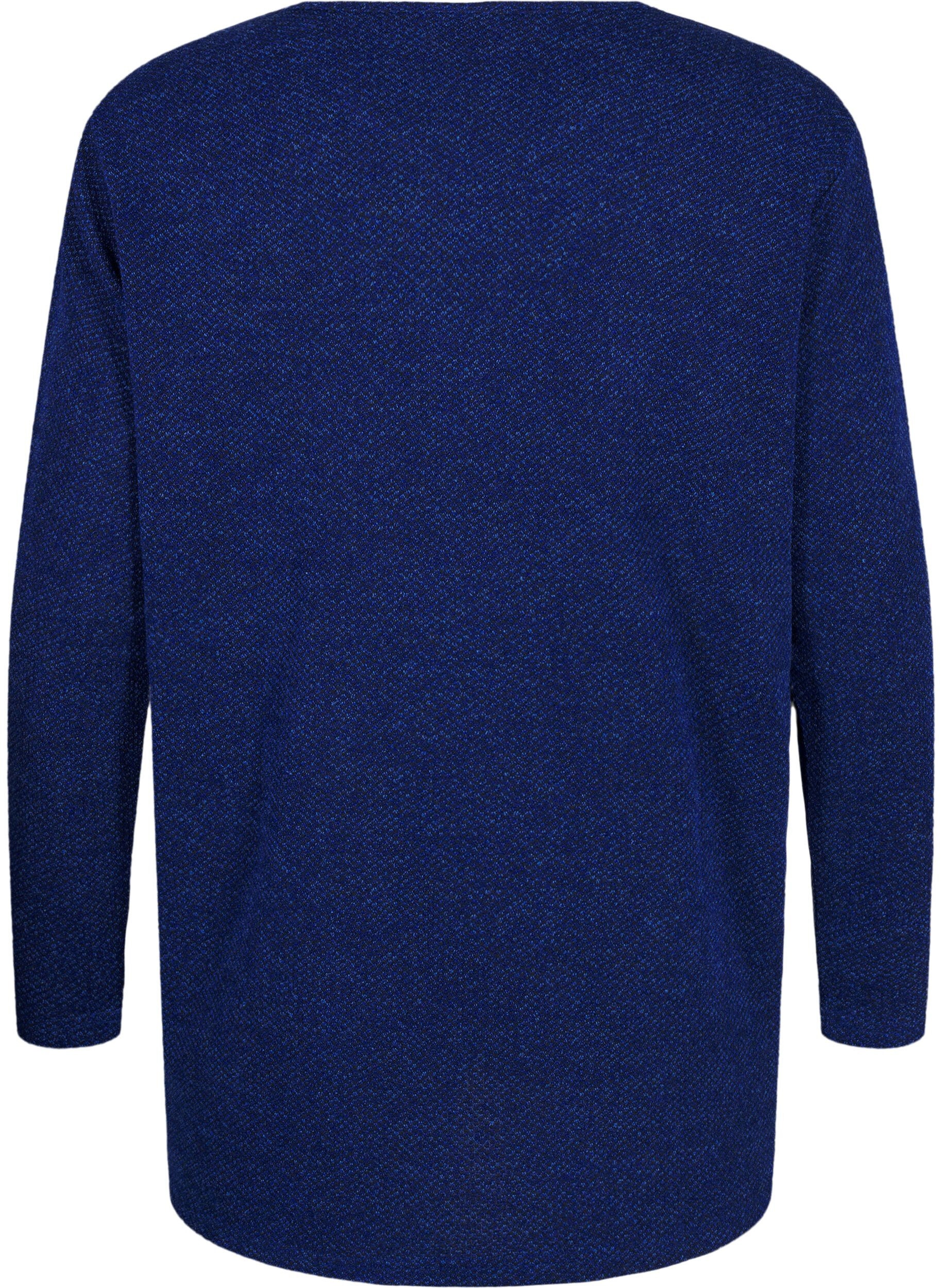 Zizzi Melange Bluse med rund hals og lange ermer, Sodalite Blue, Packshot image number 1