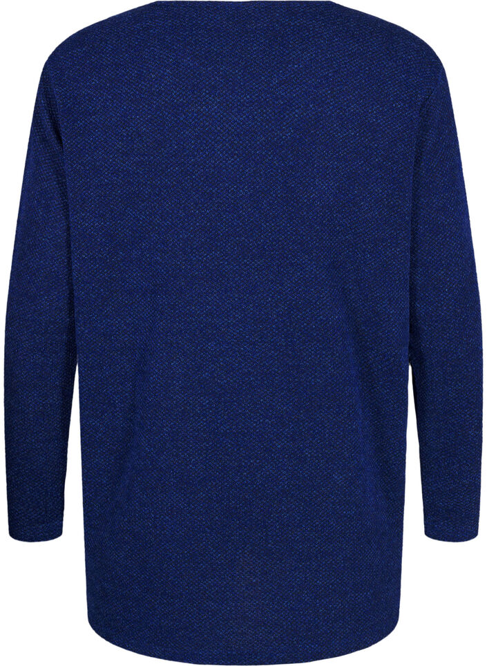 Melange Bluse med rund hals og lange ermer, Sodalite Blue, Packshot image number 1