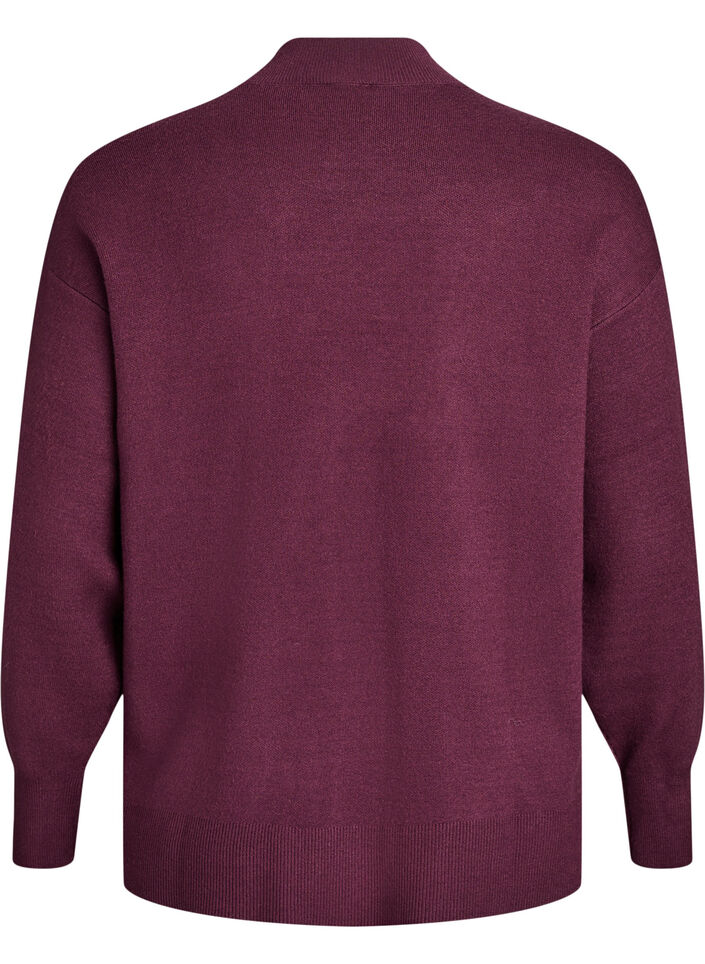 Strikkebluse med høy hals, Mørk Bordeaux, Packshot image number 1