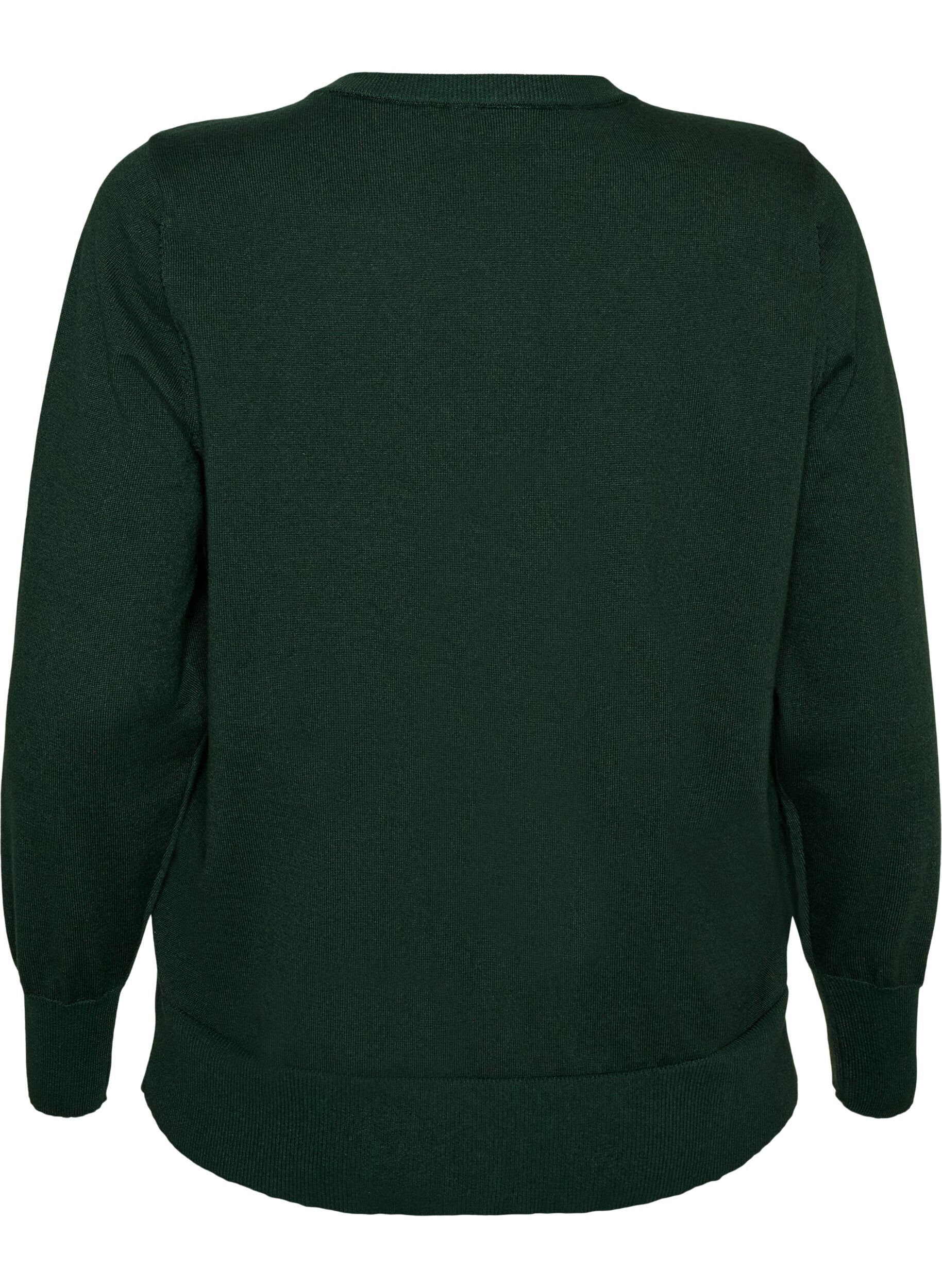 ZizziFinstrikket cardigan med rund hals, Gr&oslash;nn, Packshot image number 1