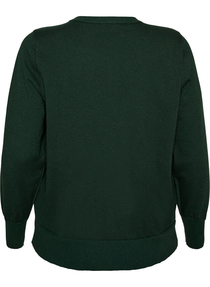 Finstrikket cardigan med rund hals, Gr&oslash;nn, Packshot image number 1