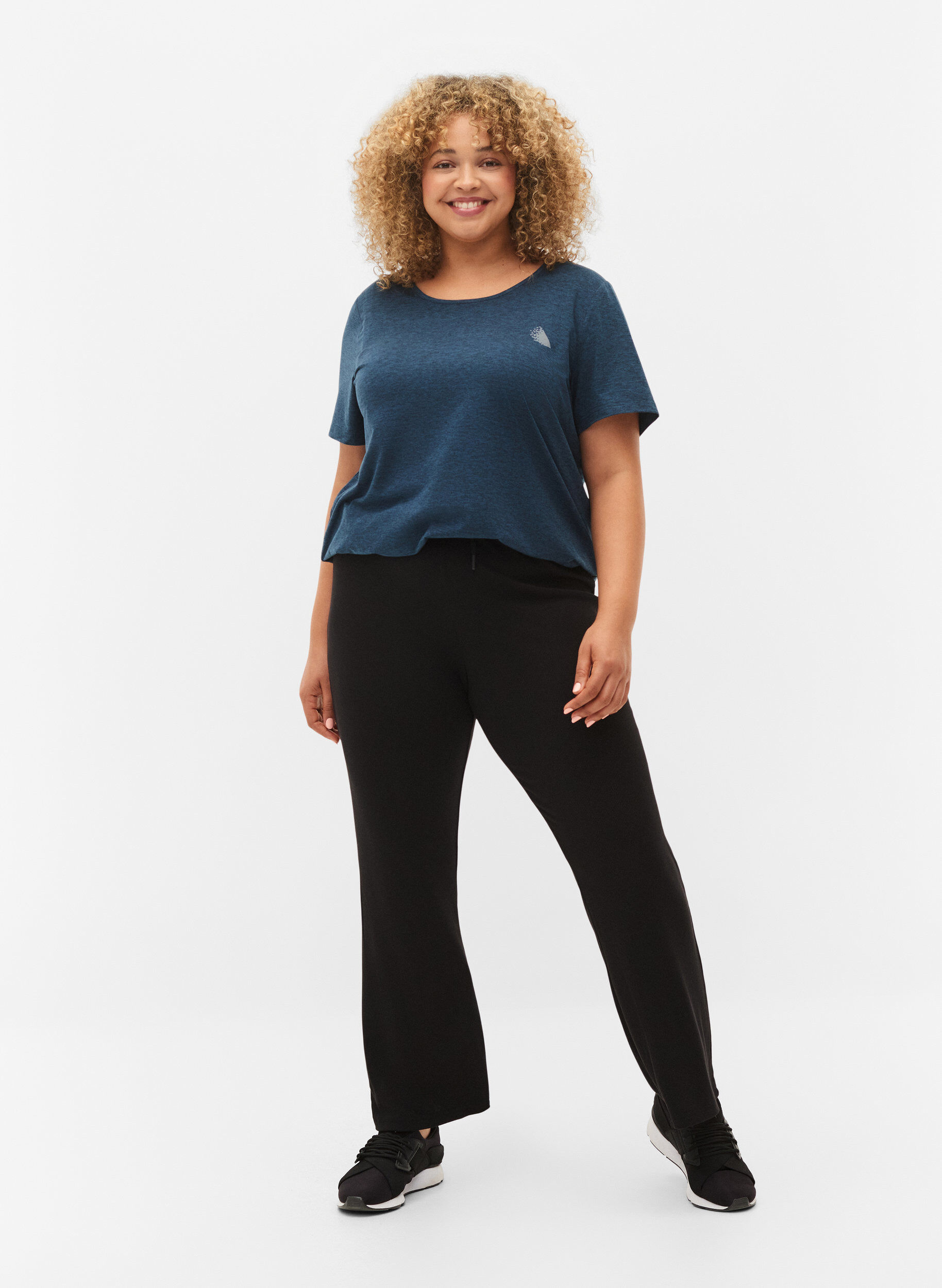 Zizzi Melert trenings T-skjorte med rund hals, Night Sky Mel., Model image number 2