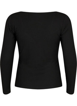 Bluse i ribbestrikk med hull som detalj, Black, Packshot image number 1