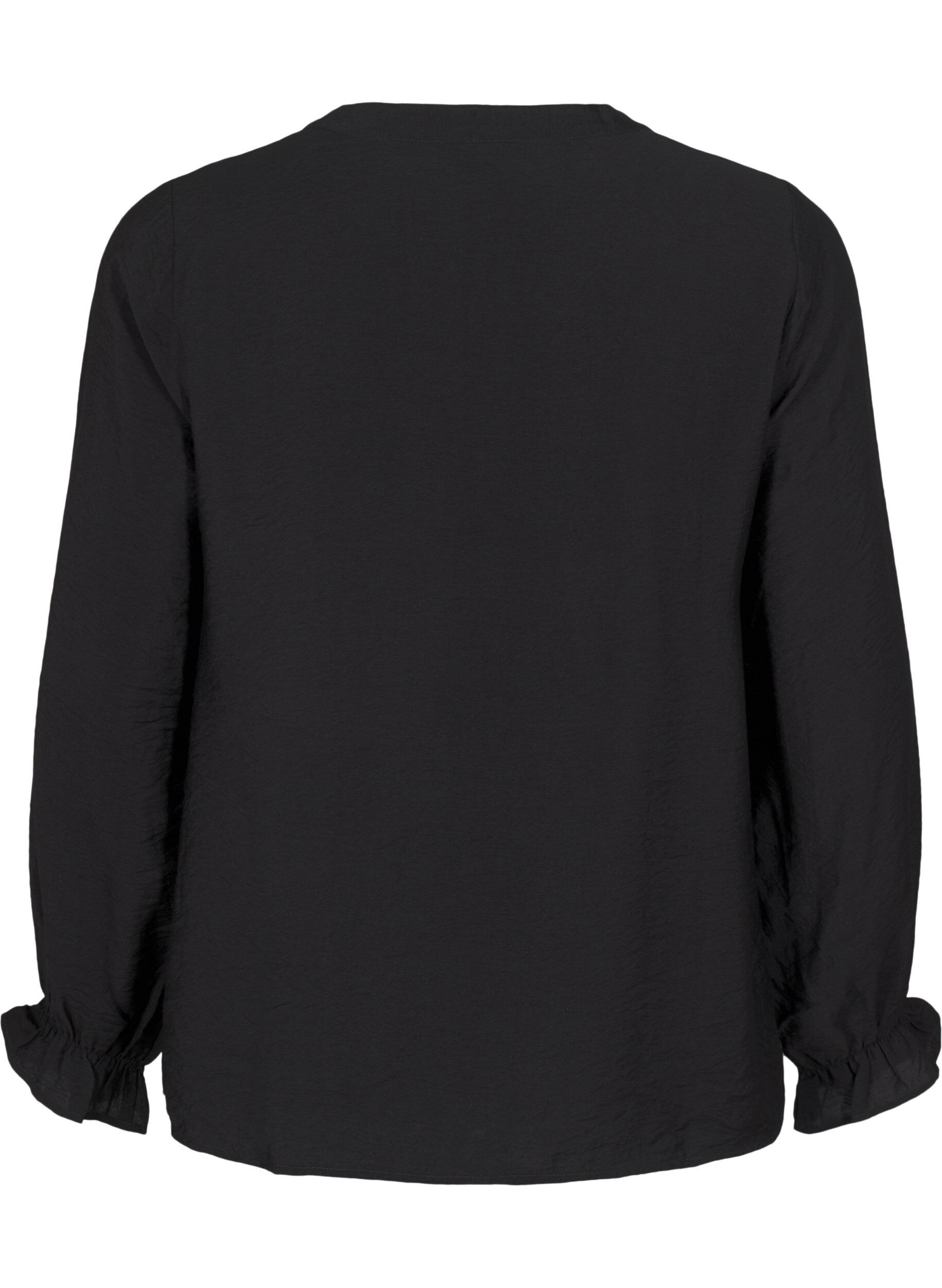 Zizzi Langermet bluse med V-hals, Black, Packshot image number 1