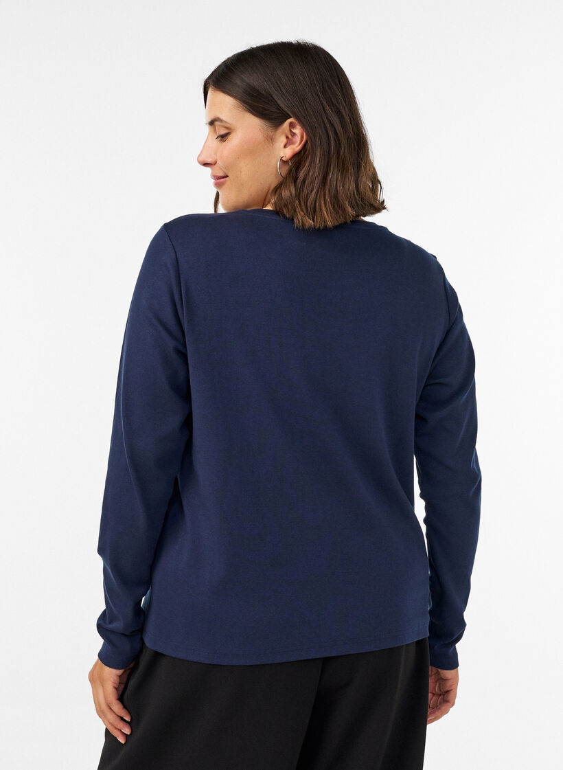 Langermet basis-T-skjorte med rund hals, Bl&aring;, Model image number 2