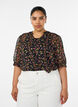 Bluse med blomstertrykk og V-hals, Svart, Model image number 0