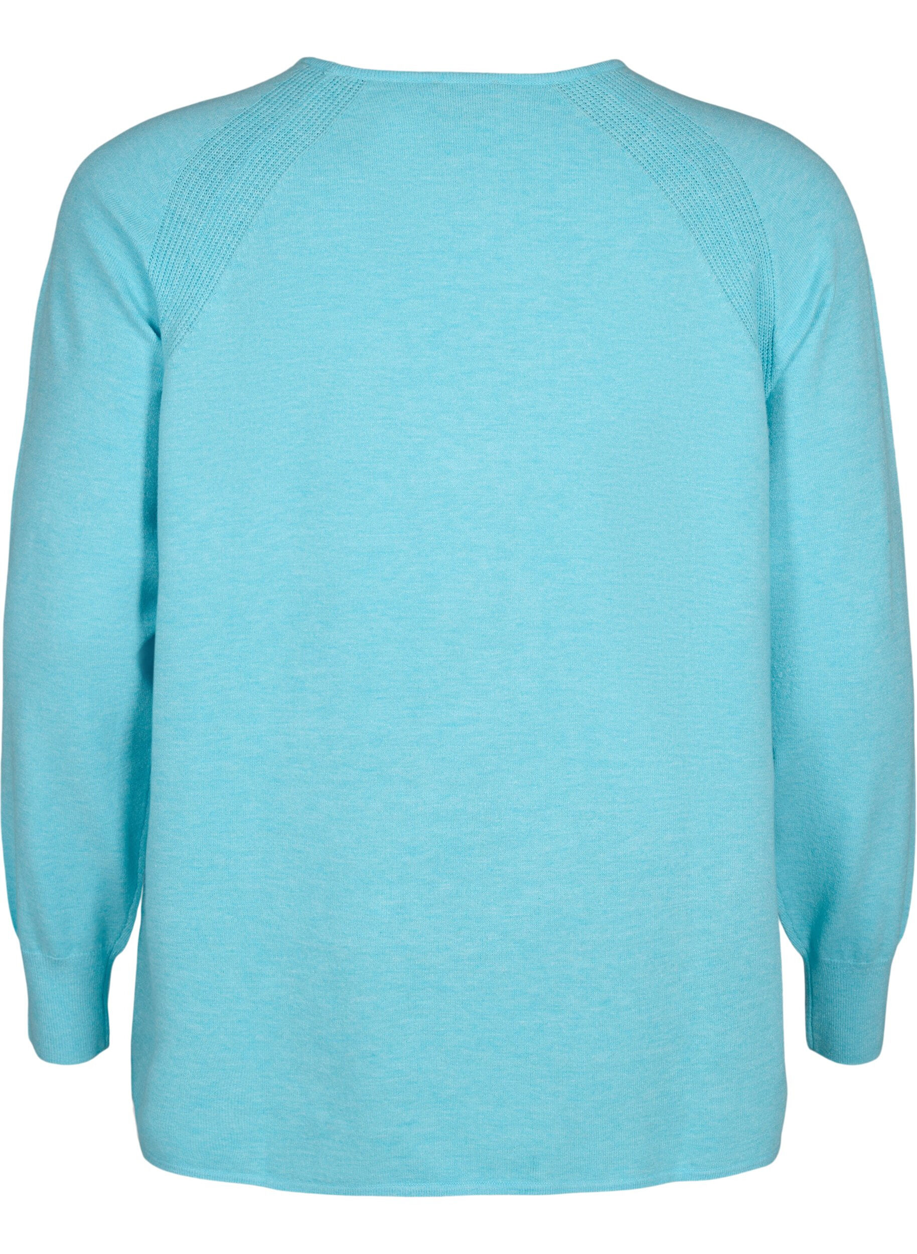 Zizzi Strikket bluse med Raglan-ermer, Blue Curacao Mel., Packshot image number 1