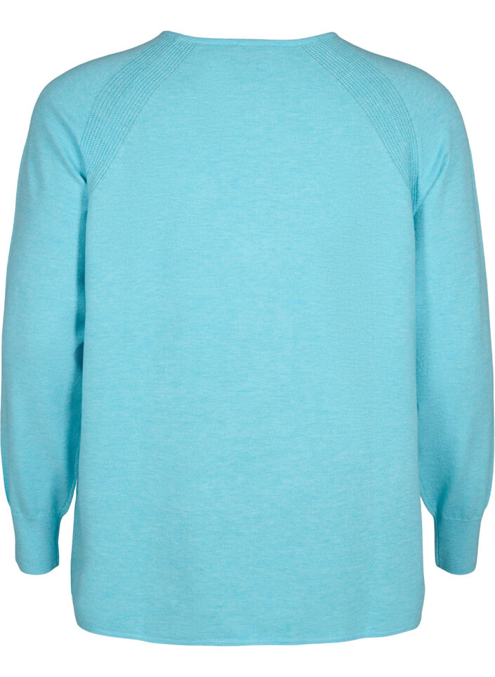 Strikket bluse med Raglan-ermer, Blue Curacao Mel., Packshot image number 1