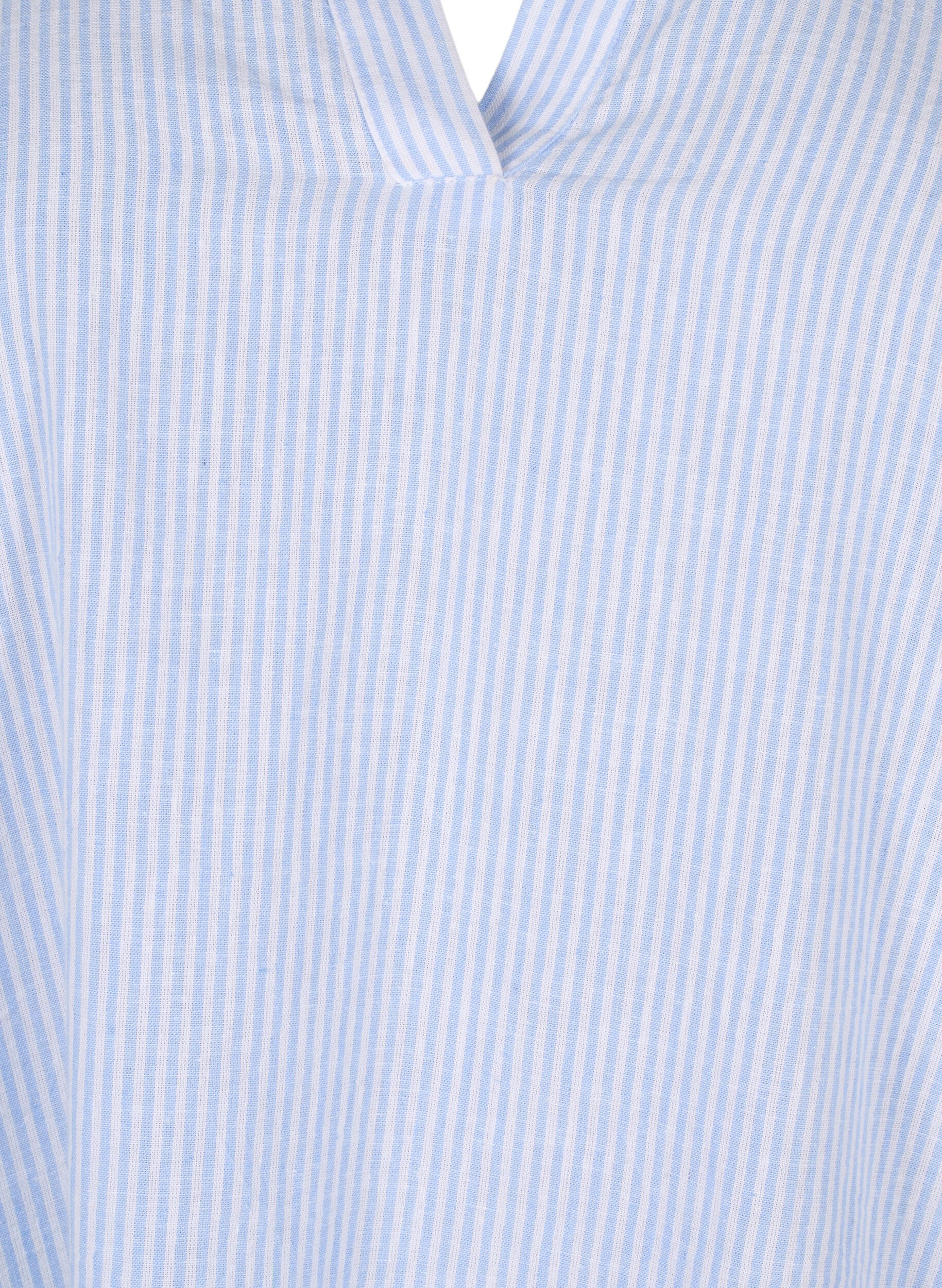 Zizzi Stripet kjole i bomull og lin, Serenity Wh. Stripe, Packshot image number 2