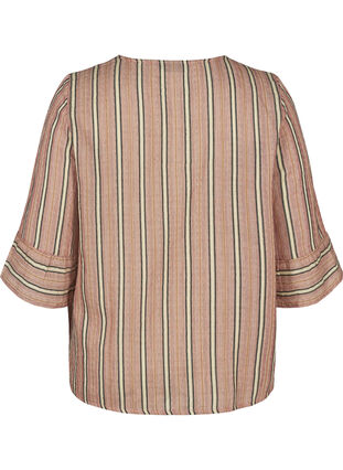 Stripete bluse med 3/4-ermer og smock, Rose Smoke stripe, Packshot image number 1