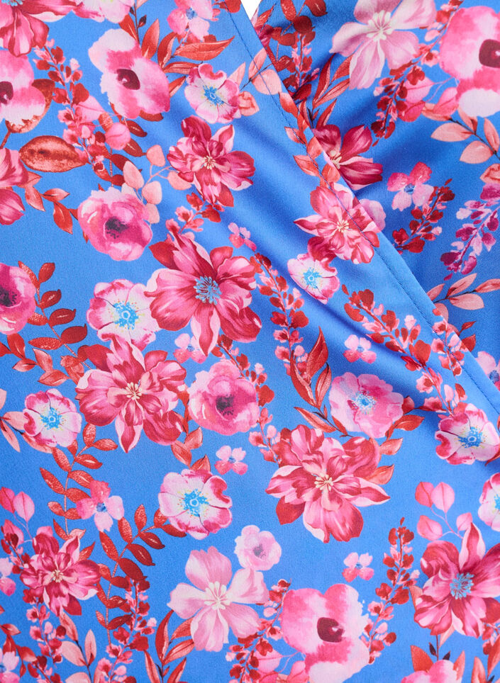 Blomstret omslagskjole med 3/4 ermer, Blue Pink Flower, Packshot