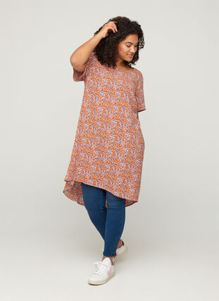Mønstrete kjole med korte ermer, Orange Flower AOP, Model image number 2
