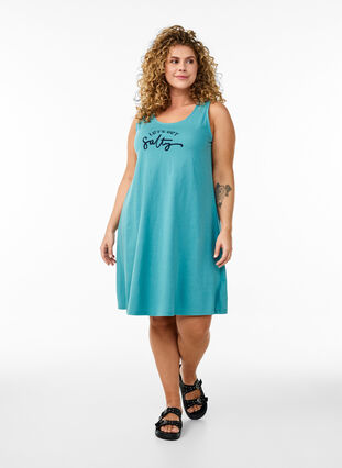 Zizzi Ermeløs A-linje kjole, Blå, Model image number 1