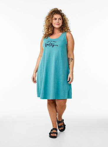 Zizzi Ermeløs A-linje kjole, Blå, Model image number 1