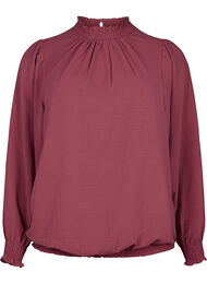 Ensfarget bluse med smokk og lange ermer, Dry Rose