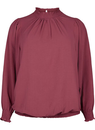 Ensfarget bluse med smokk og lange ermer, Dry Rose, Packshot image number 0