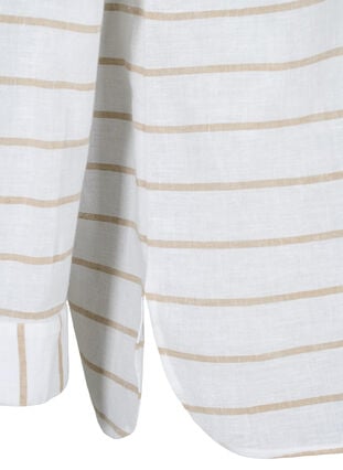 Skjortebluse med knappelukking i bomull-linblanding, White Taupe Stripe, Packshot image number 3