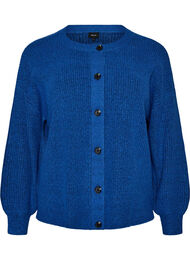 Ribbestrikket cardigan med knapper, Bl&aring;