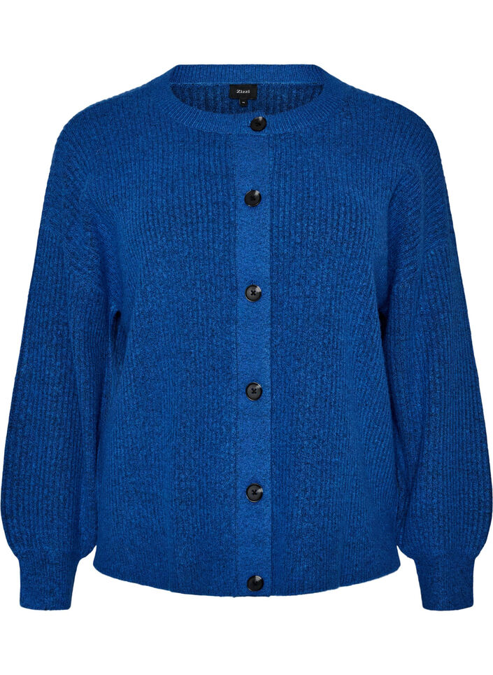 Ribbestrikket cardigan med knapper, Bl&aring;, Packshot image number 0