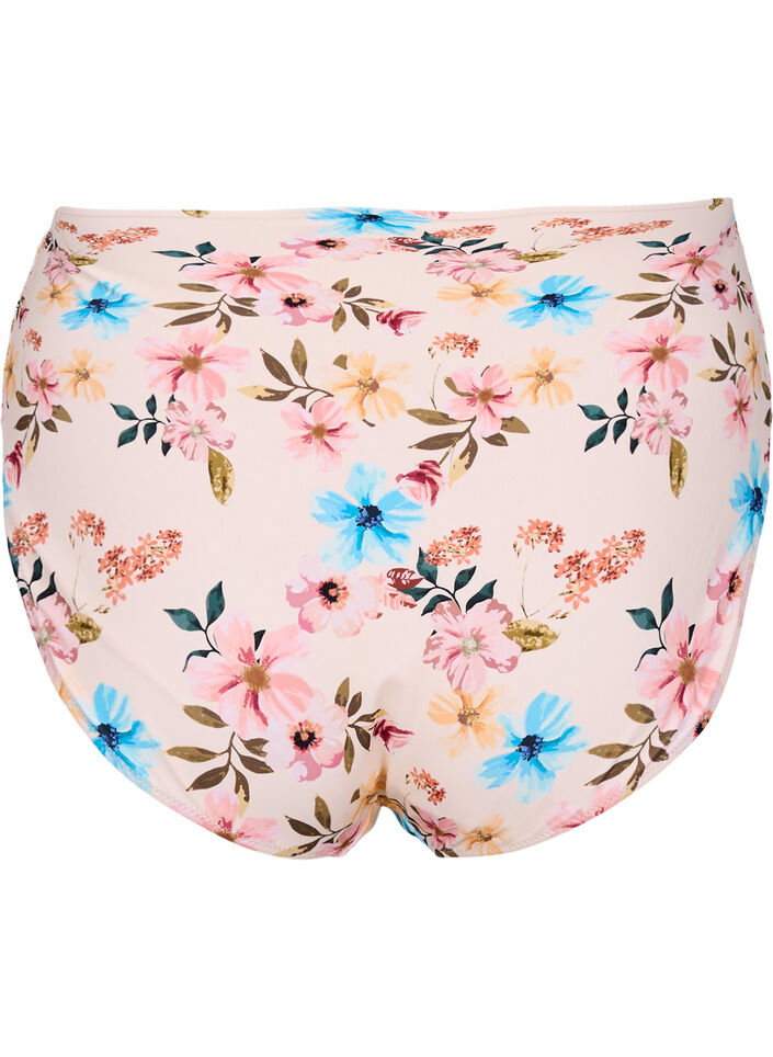 Ekstra høy midje bikiniunderdel med blomstertrykk, Beige, Packshot image number 1