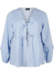 Stripete bluse med åpen front og broderidetaljer, C. Blue White Stripe