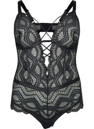 Bodystocking med blonder og snorer, Black