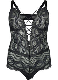 Bodystocking med blonder og snorer