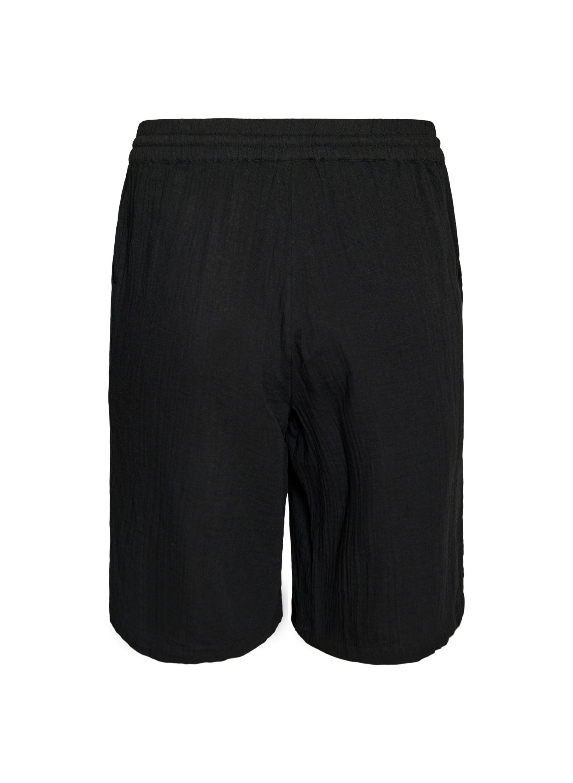 ZizziLoose fit bomullsmusselinshorts med h&oslash;y midje, Svart, Packshot image number 1