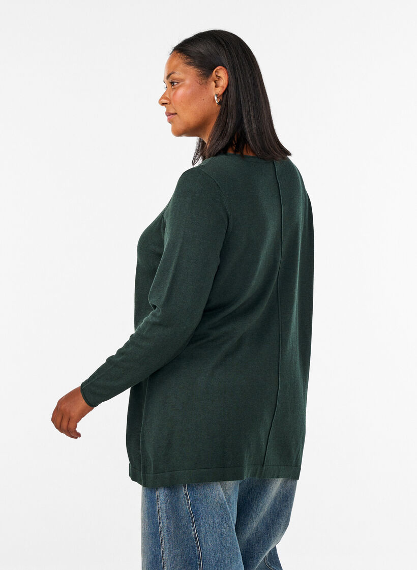 Strikket bluse i bomull og viskoseblanding, Gr&oslash;nn, Model image number 2