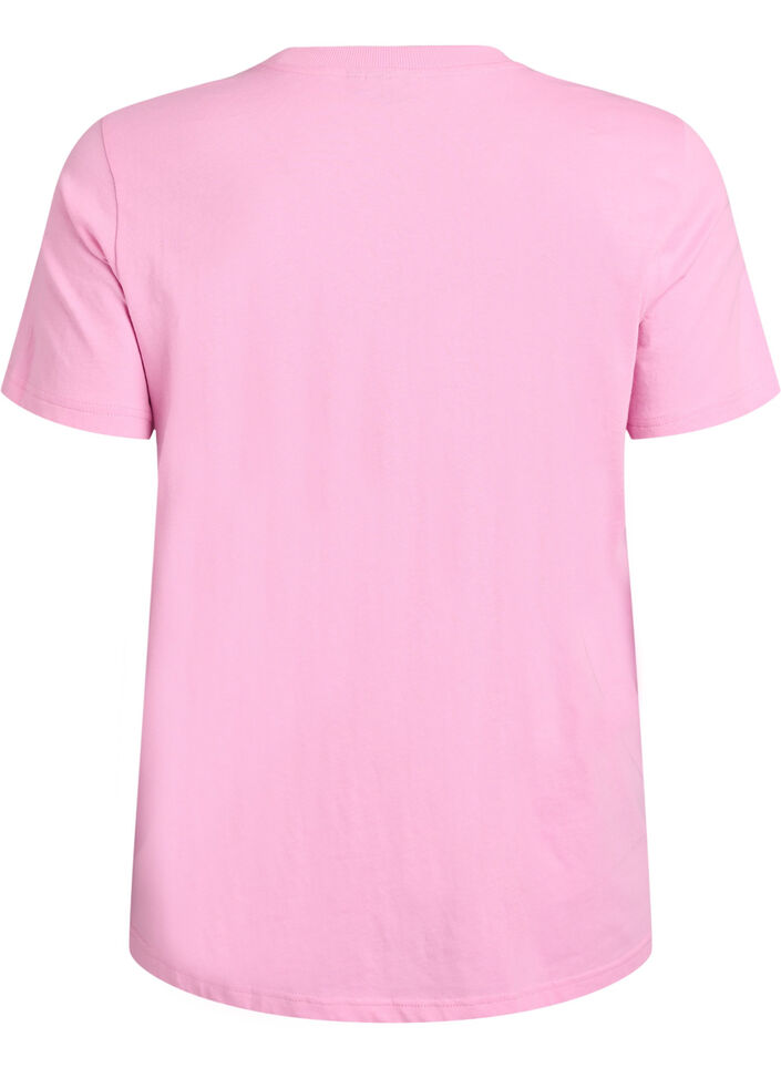Basic T-skjorte i bomull med rund hals, Rosa, Packshot image number 1