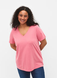 Kortermet T-skjorte med V-hals, Bubblegum Pink, Model