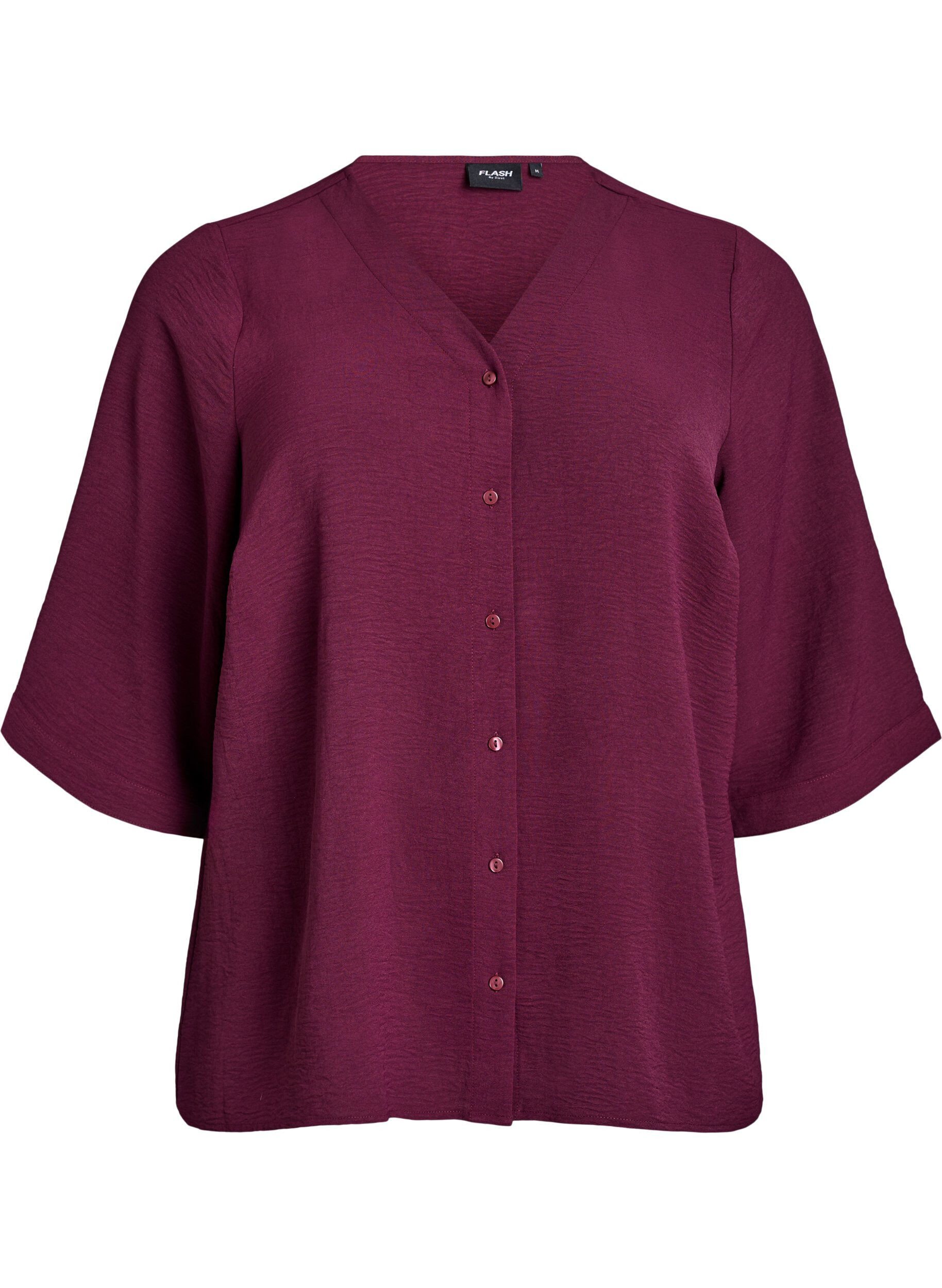 ZizziSkjortebluse med v-hals og 3/4 ermer, R&oslash;d, Packshot image number 0