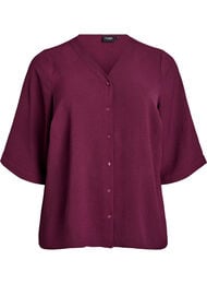 Skjortebluse med v-hals og 3/4 ermer, R&oslash;d