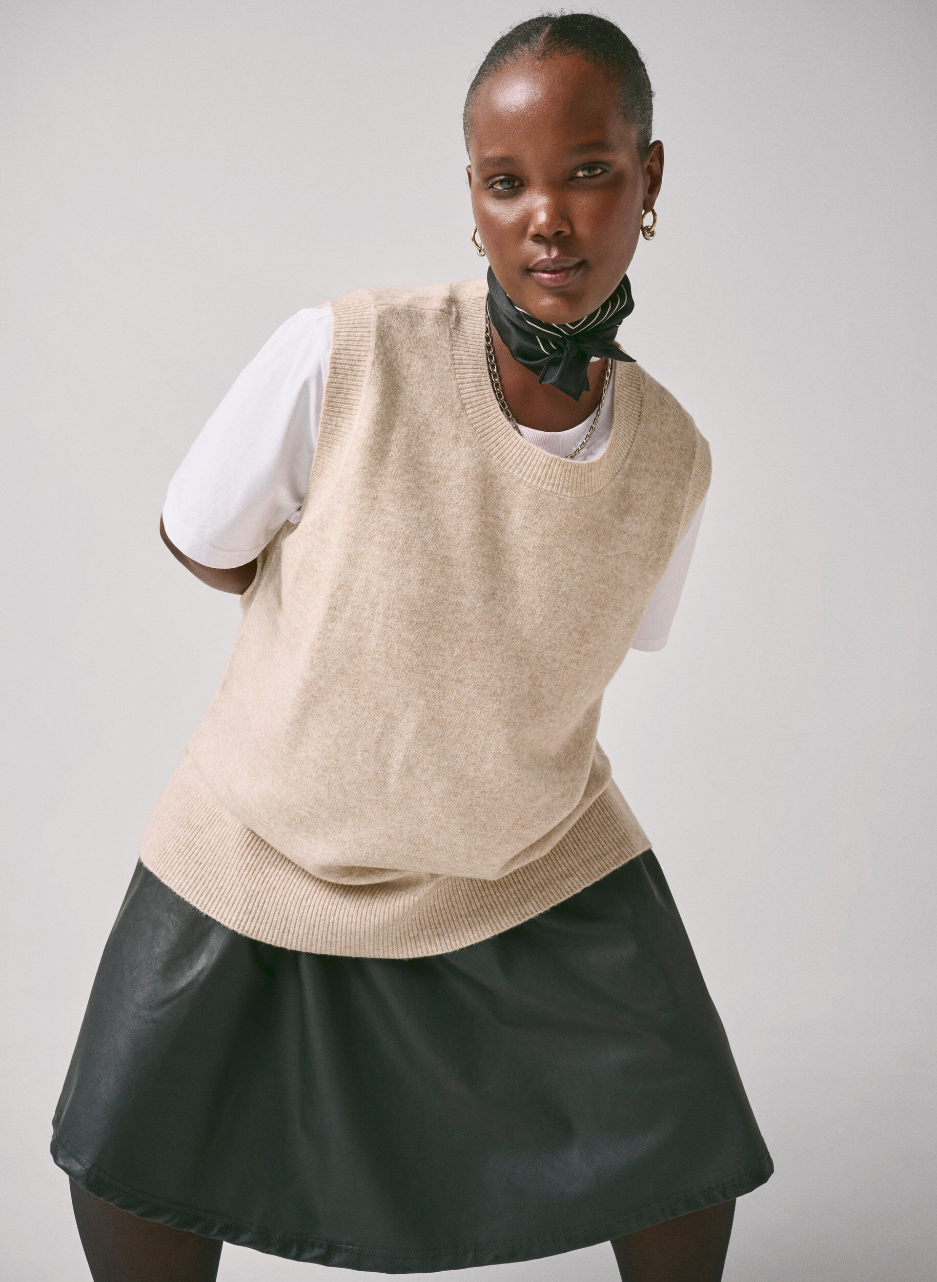 Zizzi Strikket vest med ribbestrikket kant, Pumice Stone Mel., Image image number 0