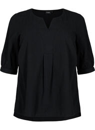 FLASH - Bluse i bomull med halvlange ermer, Black