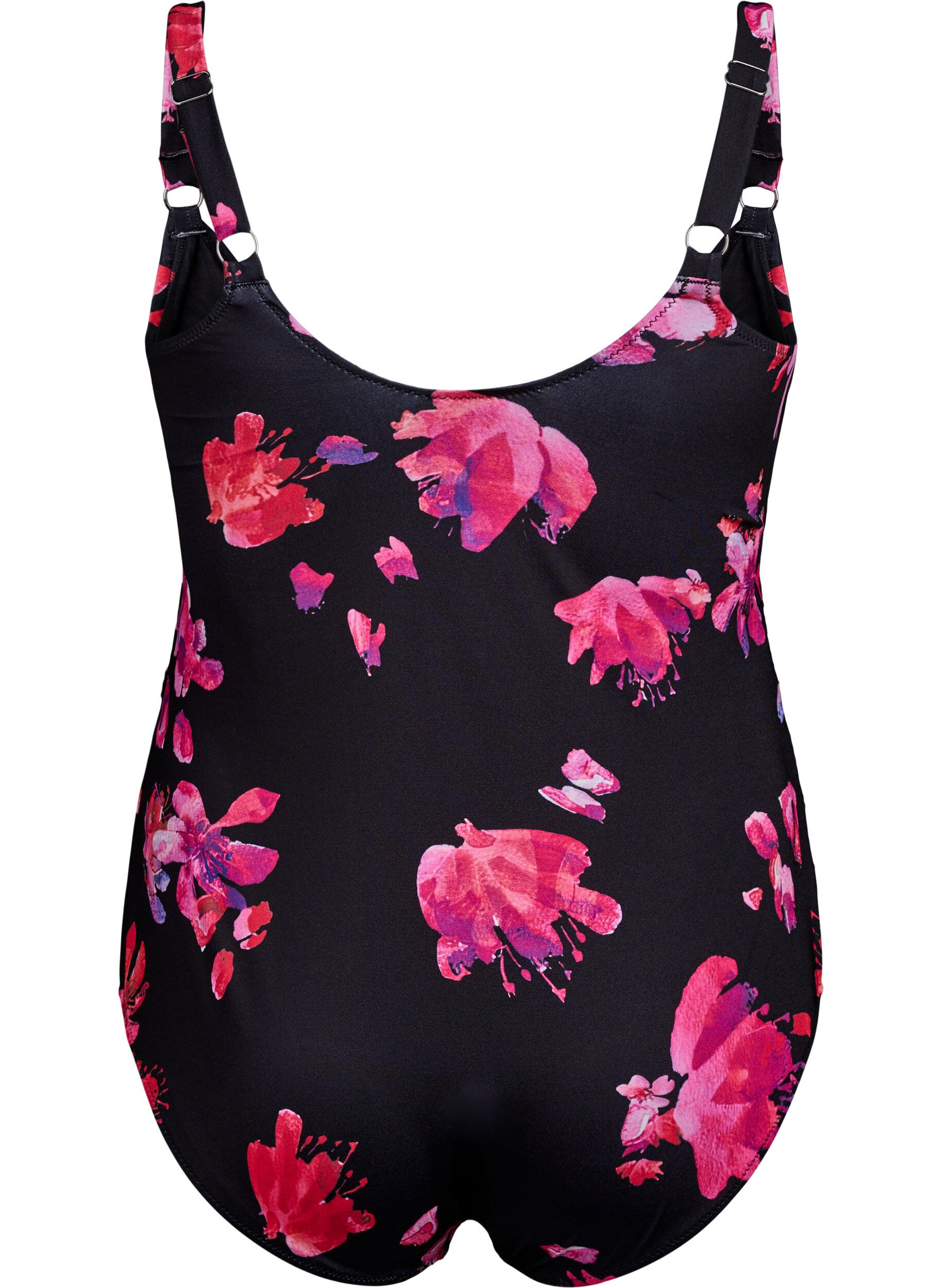 Zizzi Badedrakt med drapering og omslagseffekt, Svart, Packshot image number 1