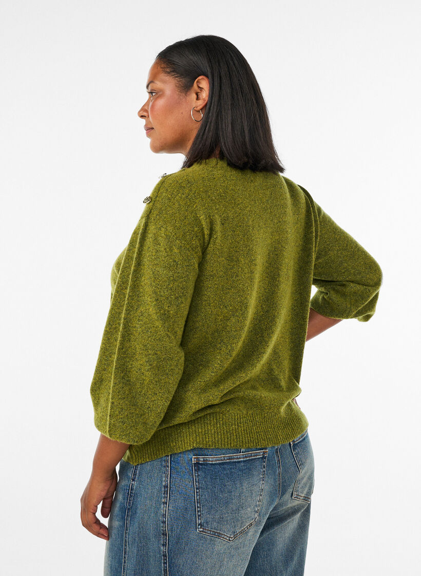 Strikket bluse med knappdetalj, Gr&oslash;nn, Model image number 2