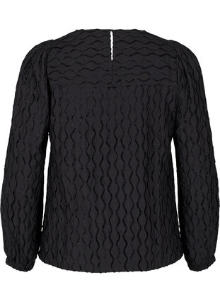 Zizzi Langermet mønstret bluse med V-hals, Black, Packshot image number 1