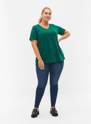 Ensfarget basis T-skjorte i bomull, Evergreen, Model image number 2
