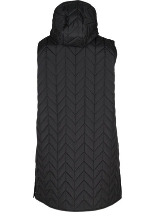 Lang quiltet vest med hette, Black, Packshot image number 1