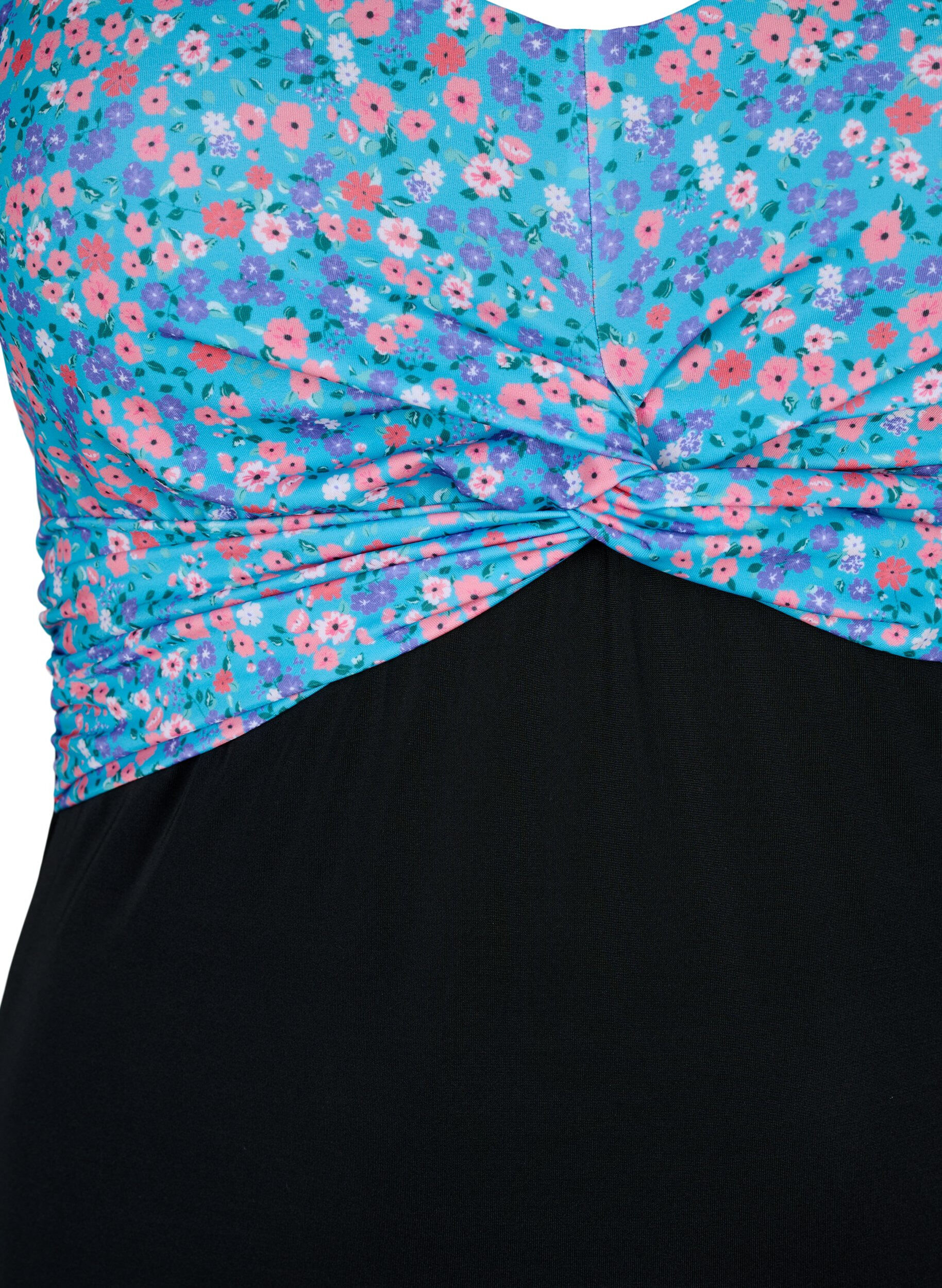 Zizzi Badedrakt med b&oslash;yle og justerbare stropper, Black Ditsy Print, Packshot image number 2