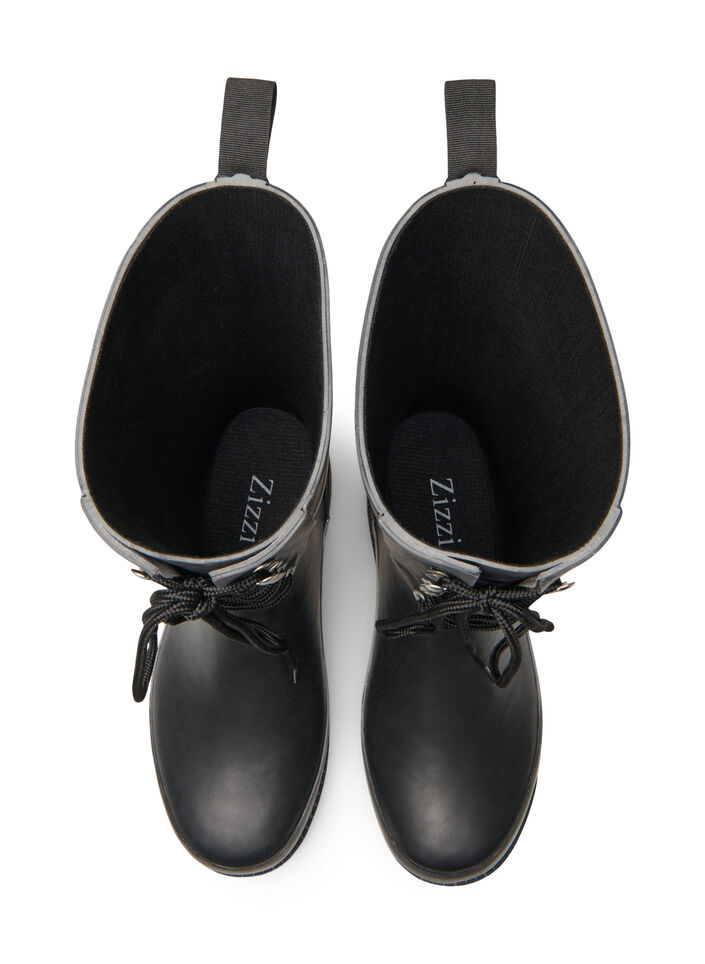 Gummistøvler med wide fit og knyting, Black, Packshot image number 3