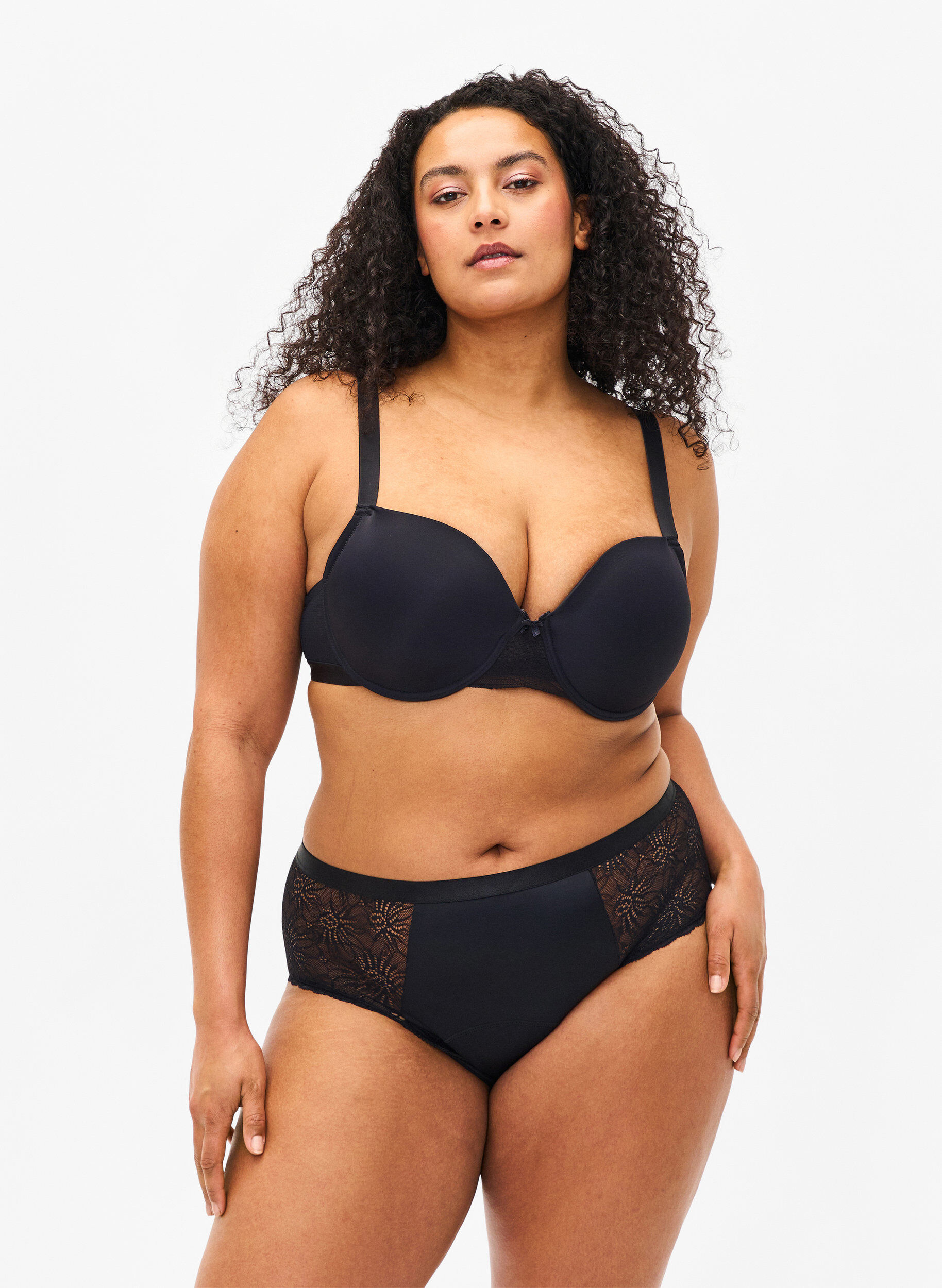 Zizzi Hipster menstruser med blonder, Black, Model image number 0