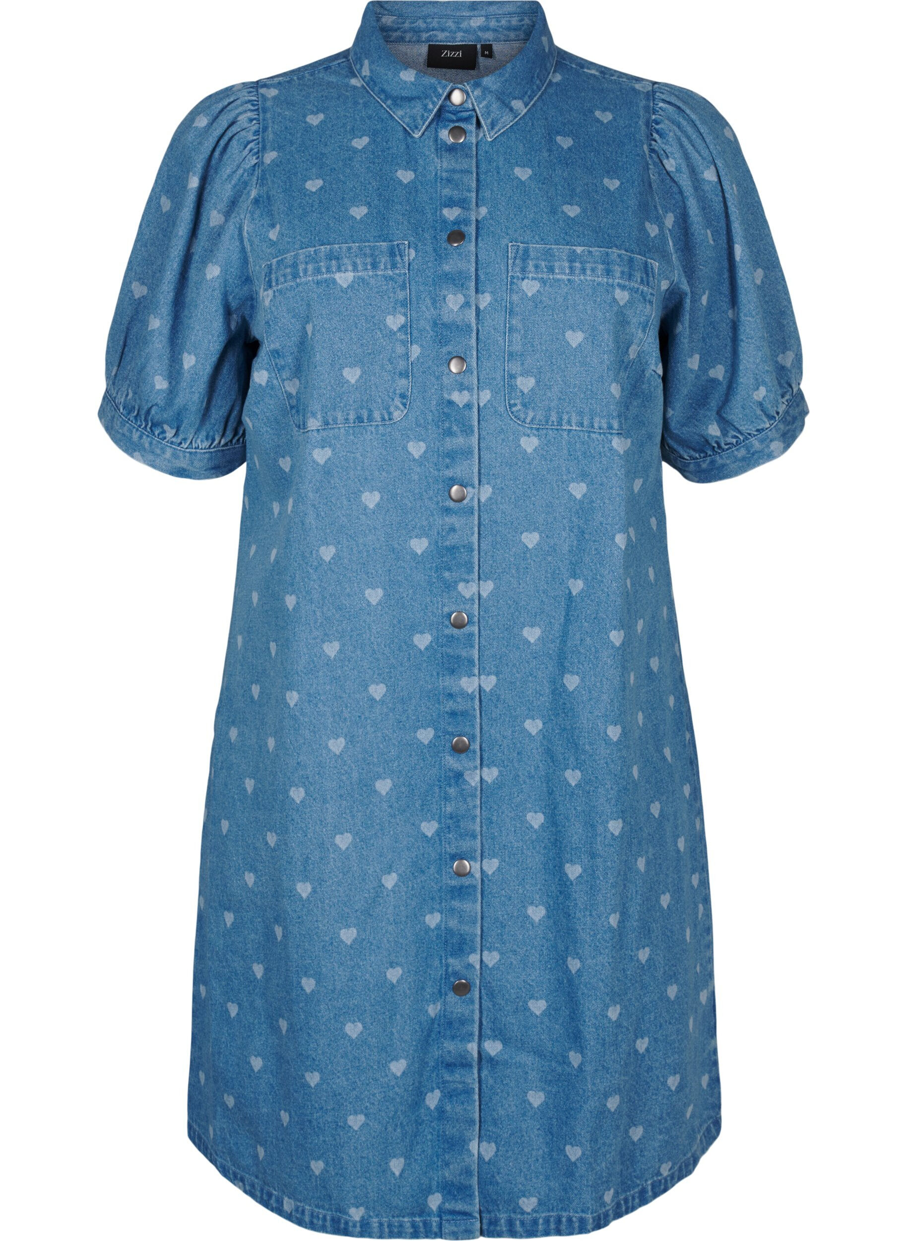 Zizzi Kortermet denimkjole med hjerteprint, L. Blue D. w. Heart, Packshot image number 0