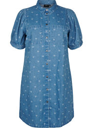 Kortermet denimkjole med hjerteprint, L. Blue D. w. Heart