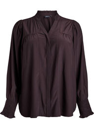 Bluse med rysjekrage og rynking, Ganache
