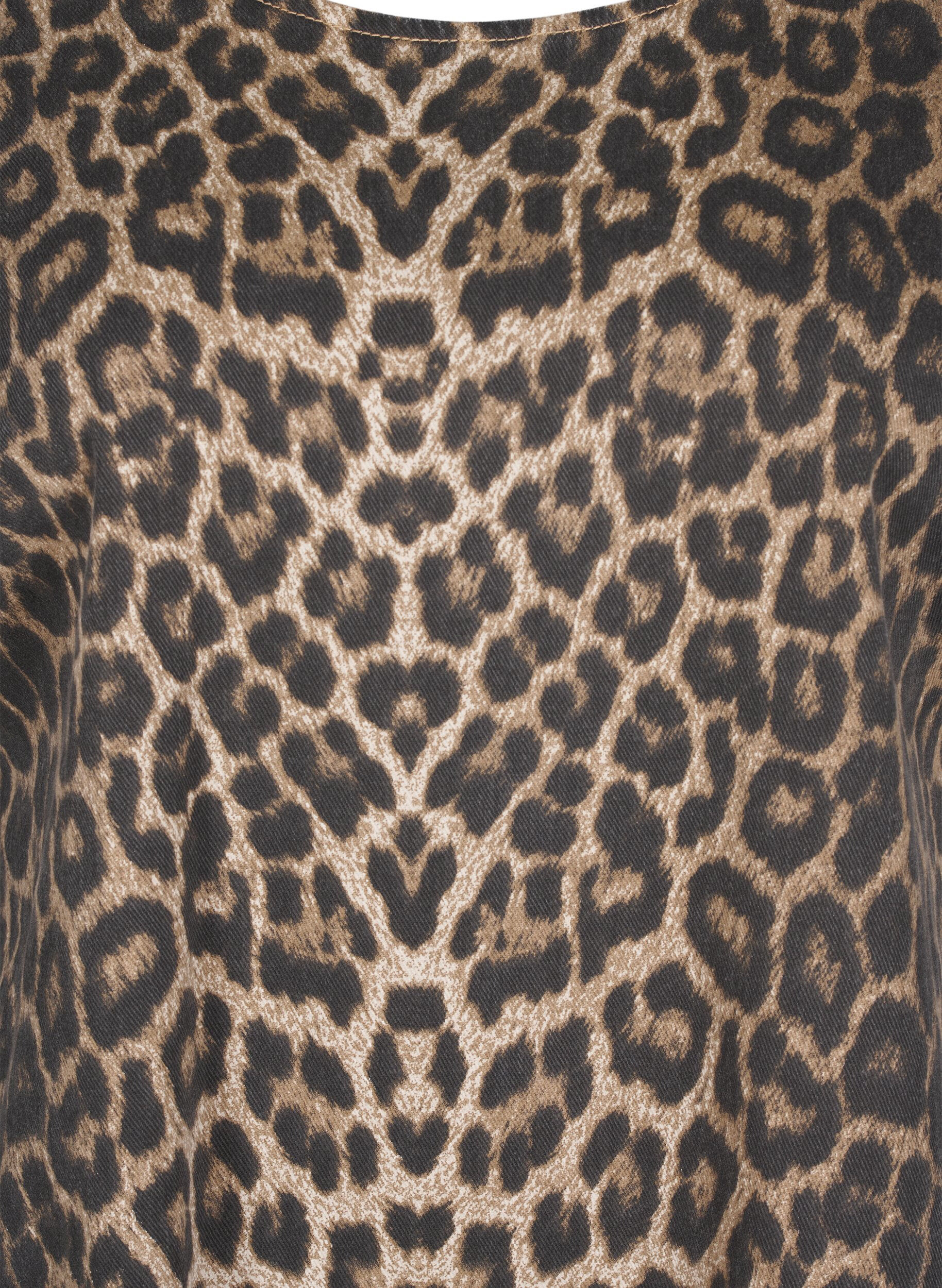 Zizzi Denimkjole med leopardm&oslash;nster, Brun, Packshot image number 2