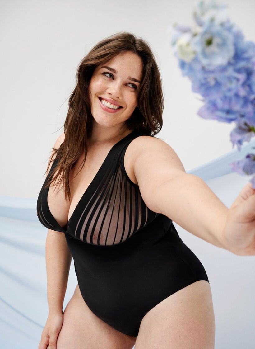 Bodystocking med mesh, Black, Image image number 0