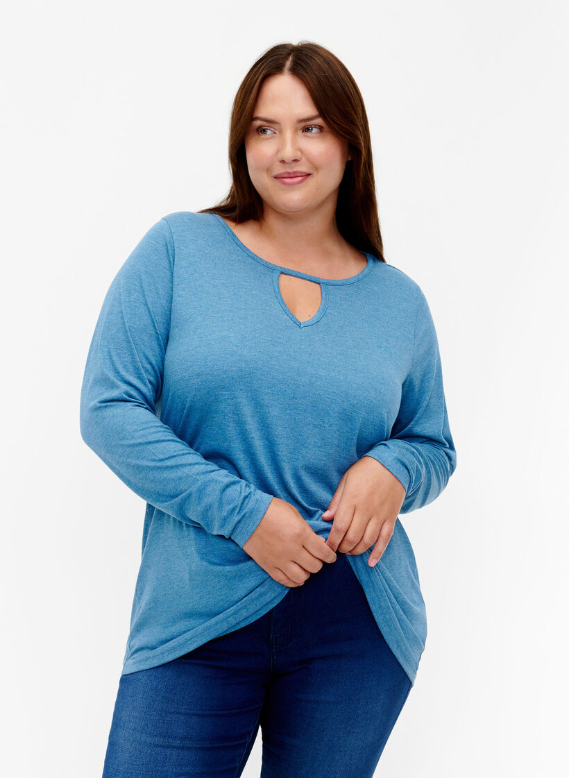 Melange bluse med lange ermer, Legion Blue Mel., Model image number 0