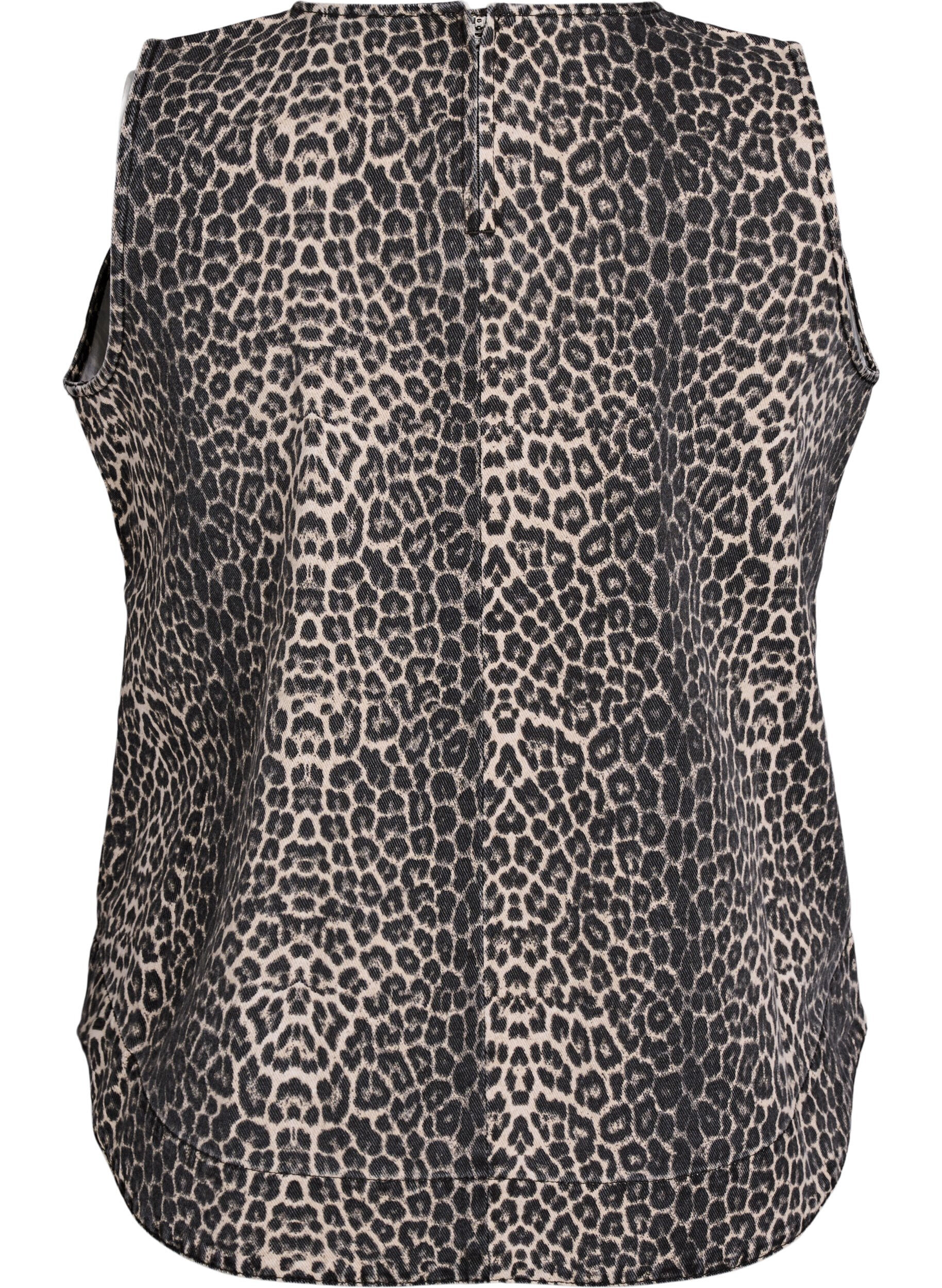 Zizzi Ermel&oslash;s denimtopp med leopardm&oslash;nster, Brun, Packshot image number 1